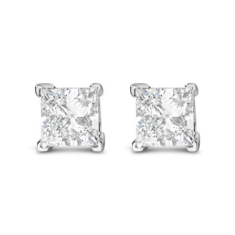 14K White Gold 1.0 Ct Princess Lab Grown Diamond Solitaire Stud Earrings
