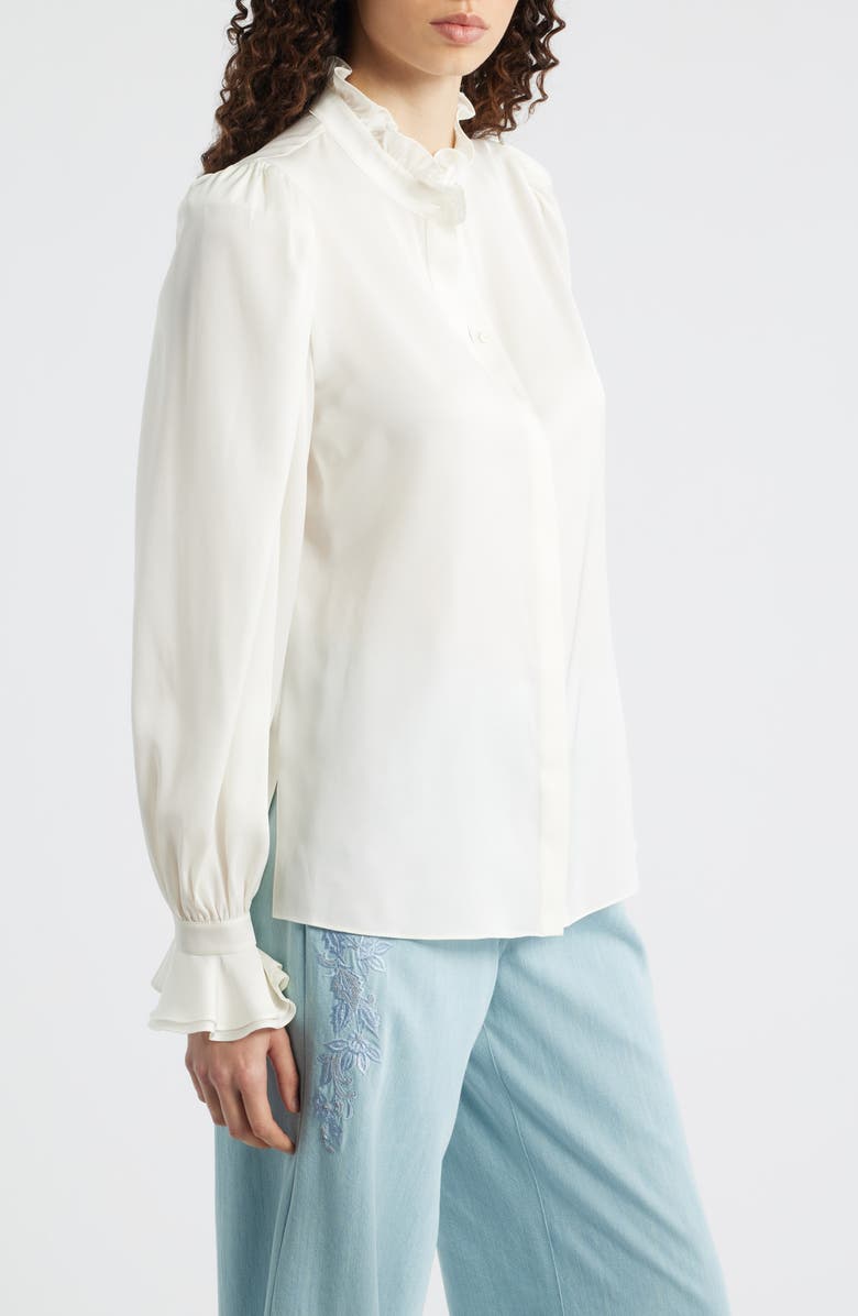 KOBI HALPERIN Harley Ruffle Puff Shoulder Stretch Silk Shirt, Alternate, color, Ivory
