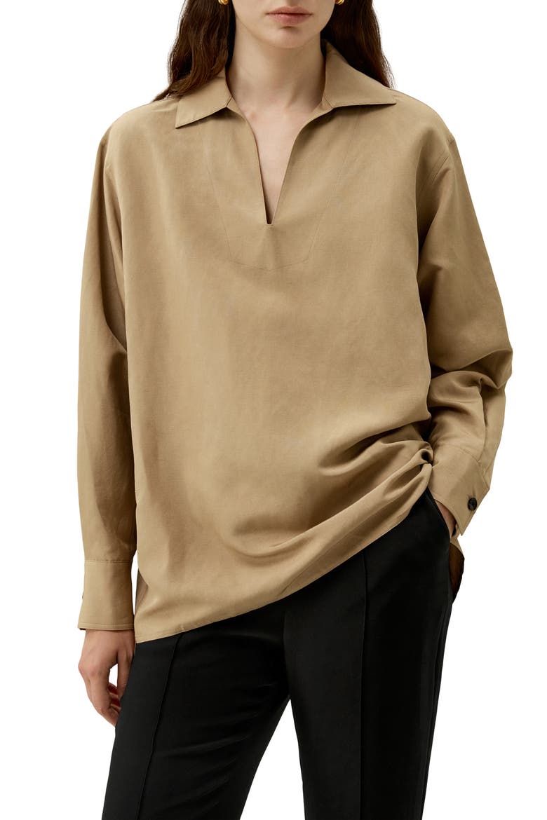 Women's Oversized Silk-Linen Blend Shirt, Main, color, Oak
