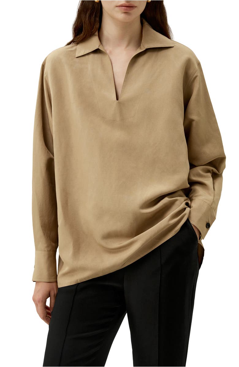 Lilysilk Women's Oversized Silk-Linen Blend Shirt, Main, color, Oak