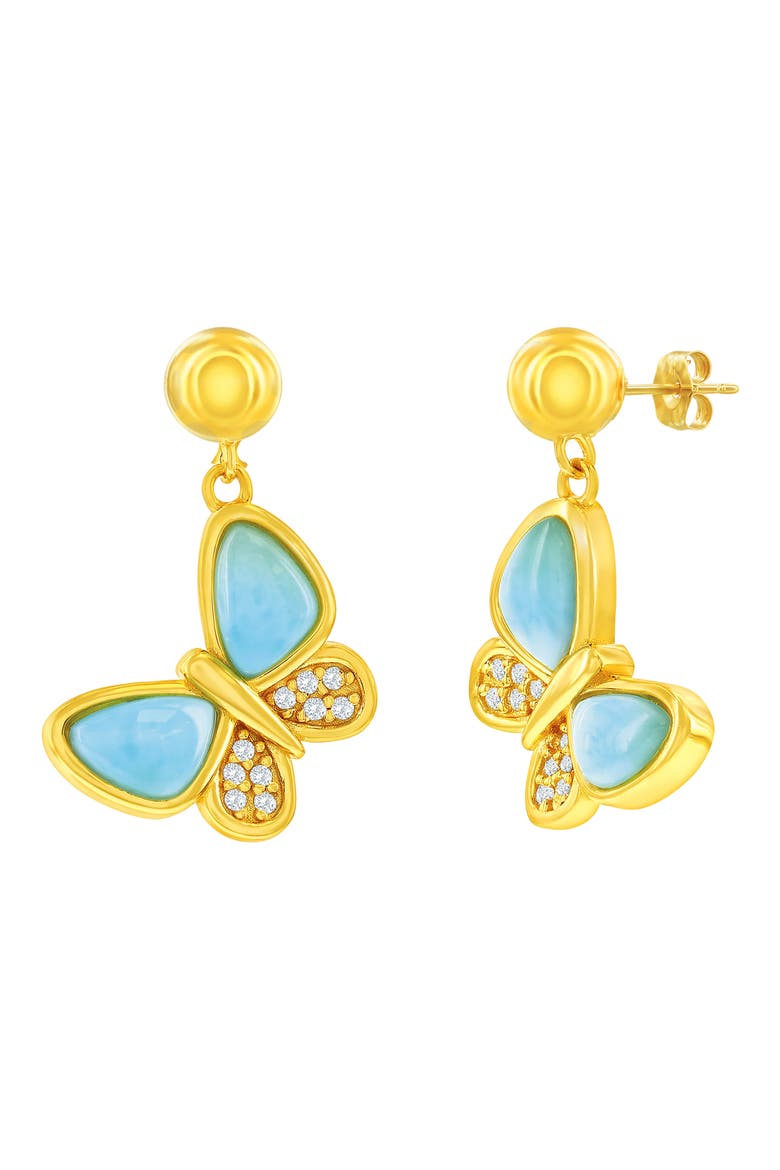 Larimar & Cubic Zirconia Butterfly Drop Earrings, Main, color, BLUE