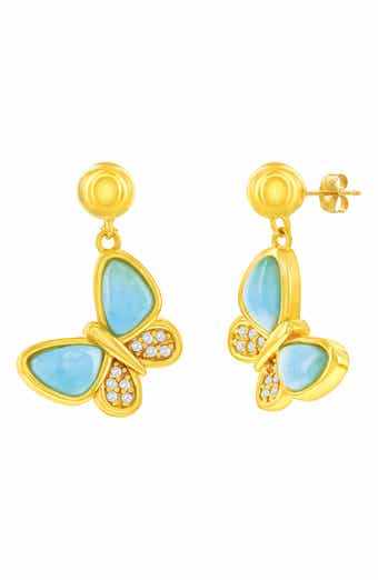 Larimar & Cubic Zirconia Butterfly Drop Earrings