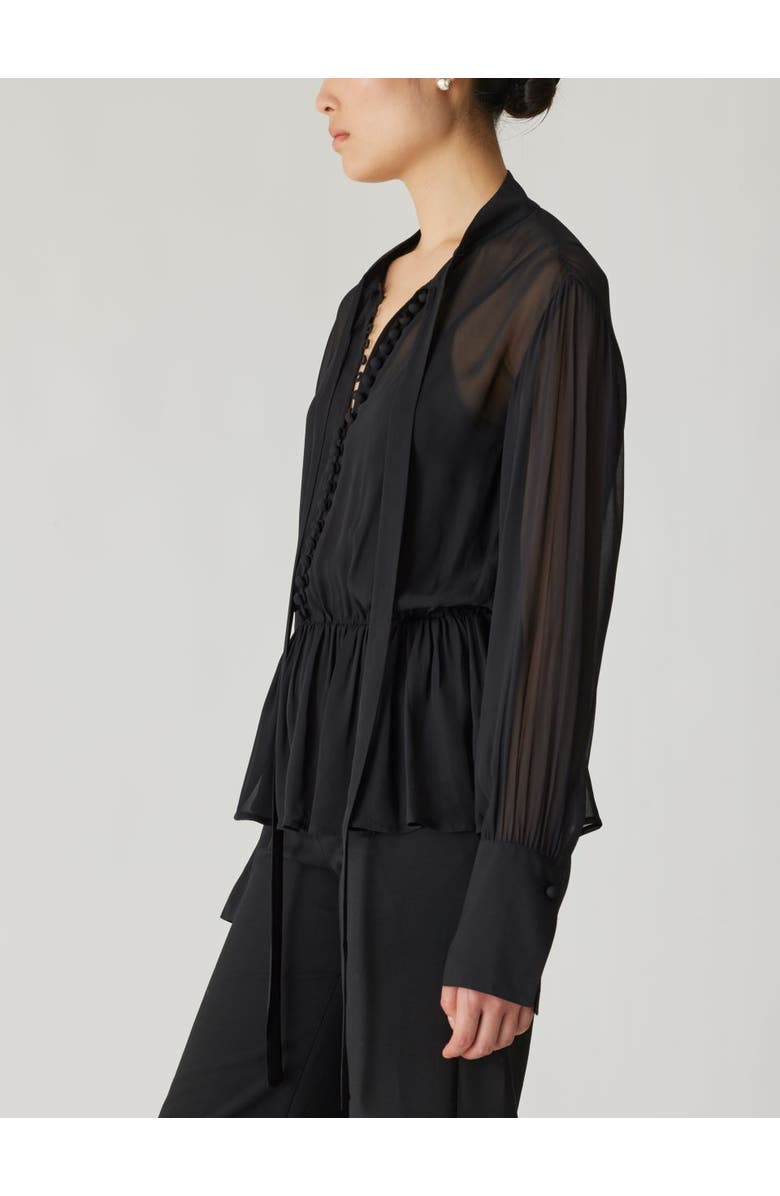 Rebecca Taylor Covered Button Tie Front Blouse, Alternate, color, Black