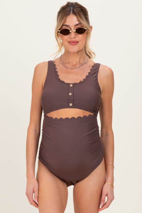Scalloped Cutout Ruched One Piece Swimsuit