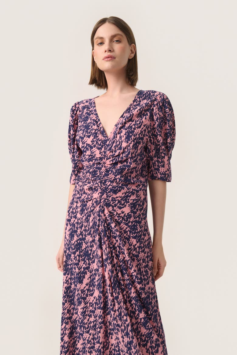 SLSylvia V-neck Short Sleeve Midi Dress, Alternate, color, Blush Drop Print