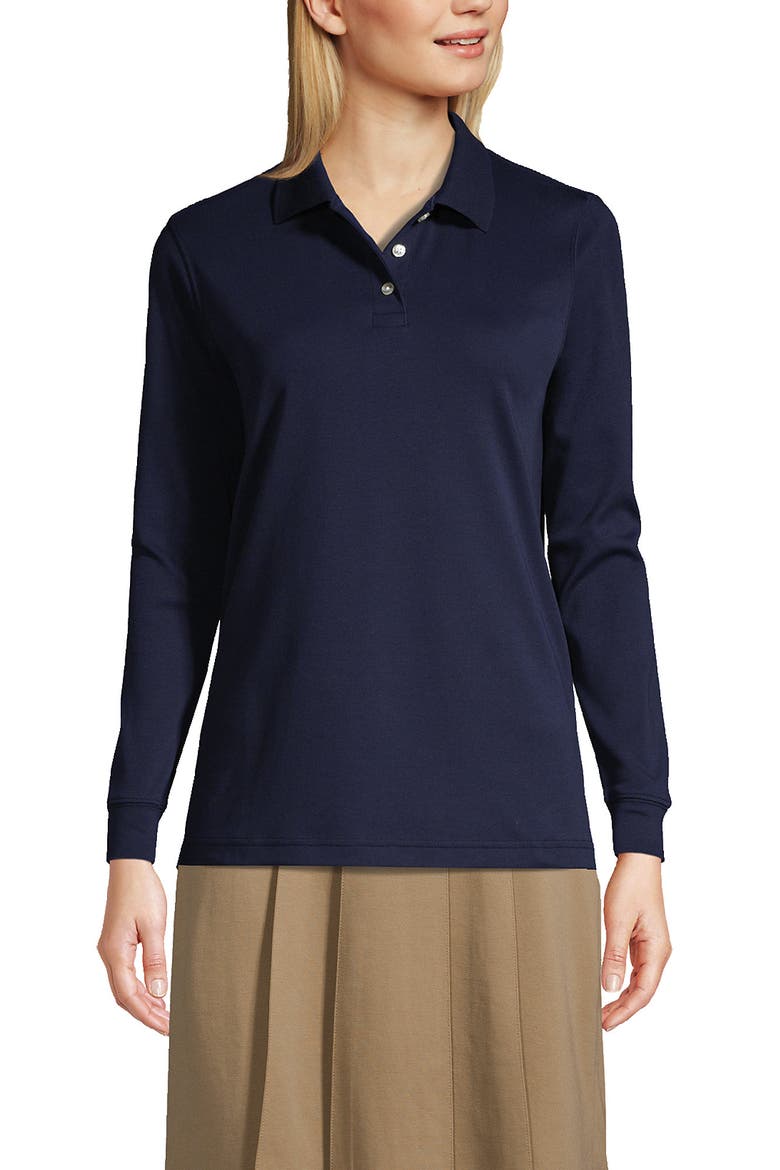 School Uniform  Long Sleeve Interlock Polo Shirt, Main, color, Classic Navy