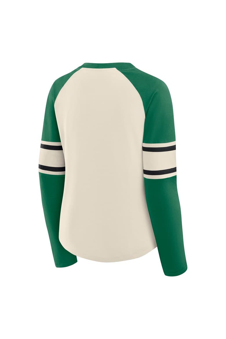 Women's Fanatics Cream/Kelly Green Philadelphia Eagles Hometown Gridiron Hero Raglan Lace-Up V-Neck Long Sleeve T-Shirt, Alternate, color, Cream