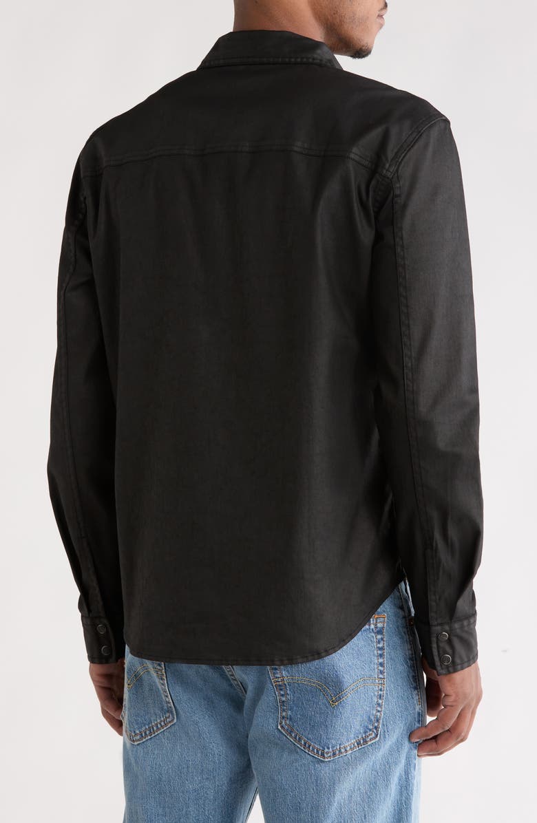 John Varvatos Otto Coated Stretch Cotton Snap-Up Western Shirt, Alternate, color, Black