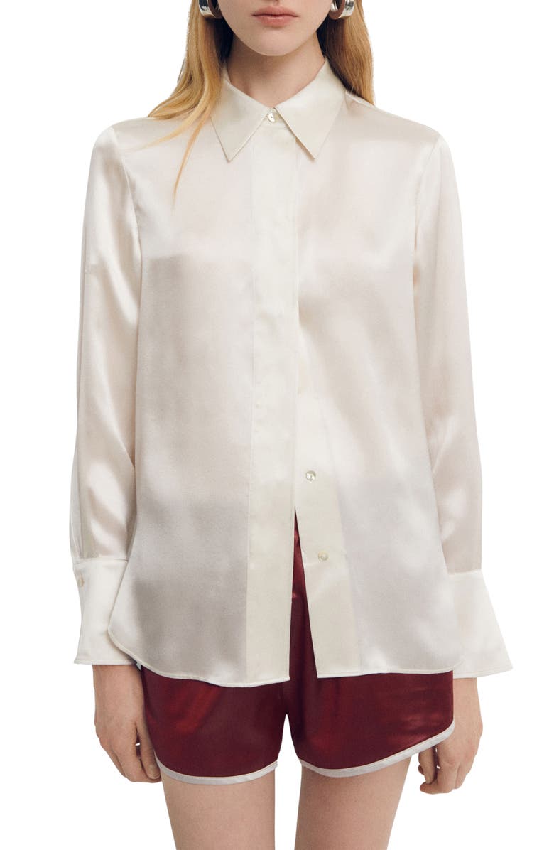 MANGO Silk Satin Button-Up Shirt, Main, color, 