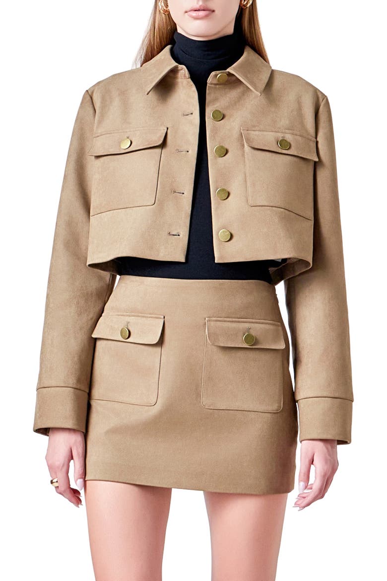 Faux Suede Crop Jacket, Main, color, OLIVE