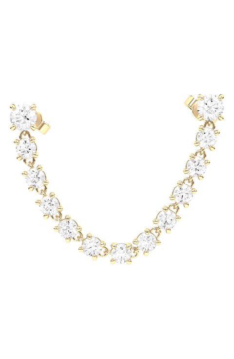 Lab Created Diamond Rope Chain Single Earring with Two Round Studs