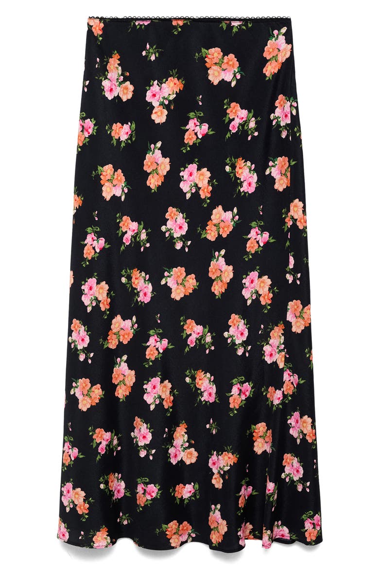 Lace Trim Floral Skirt, Alternate, color, BLACK