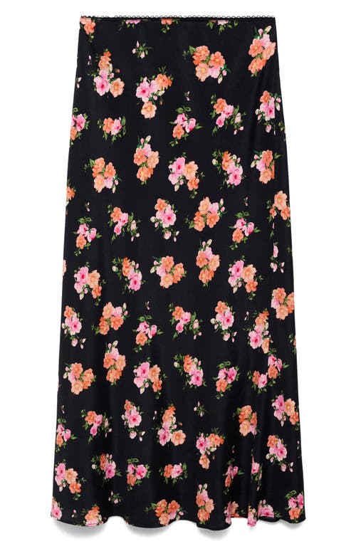 Mango Floral Skirt With Lace Trim Black In Black