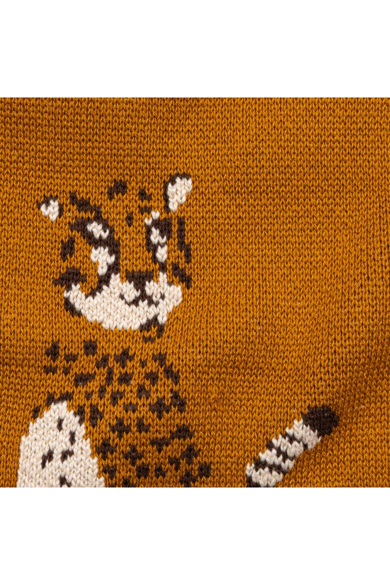 Cotton Knit Baby Blanket with Cheetahs, Mustard Color, Black and White, Alternate, color, Black