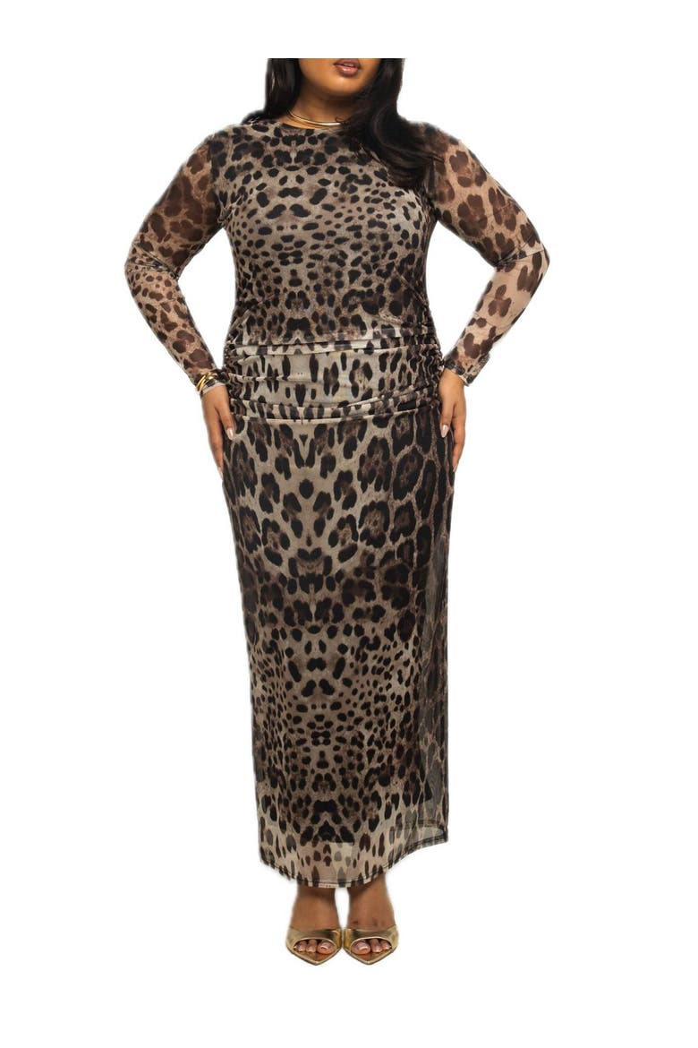 Plus Size Leopard Print Midaxi Dress, Alternate, color, Brown