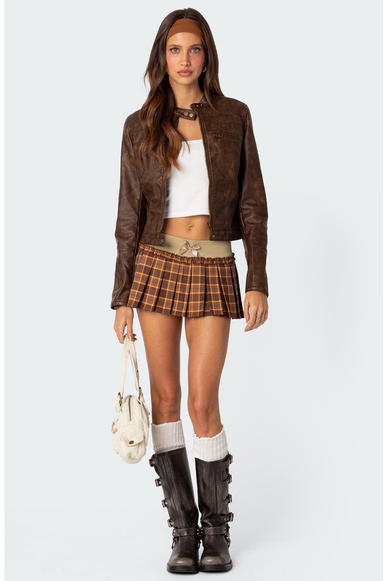 Teddi Faux Leather Jacket, Alternate, color, BROWN