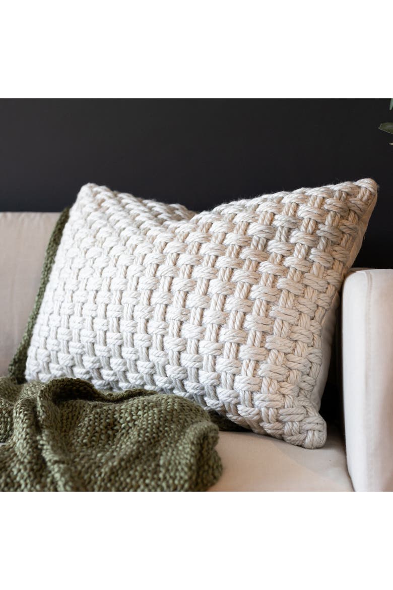 Knotted Filled Lumbar Pillow, 16" x 24" White, Alternate, color, White