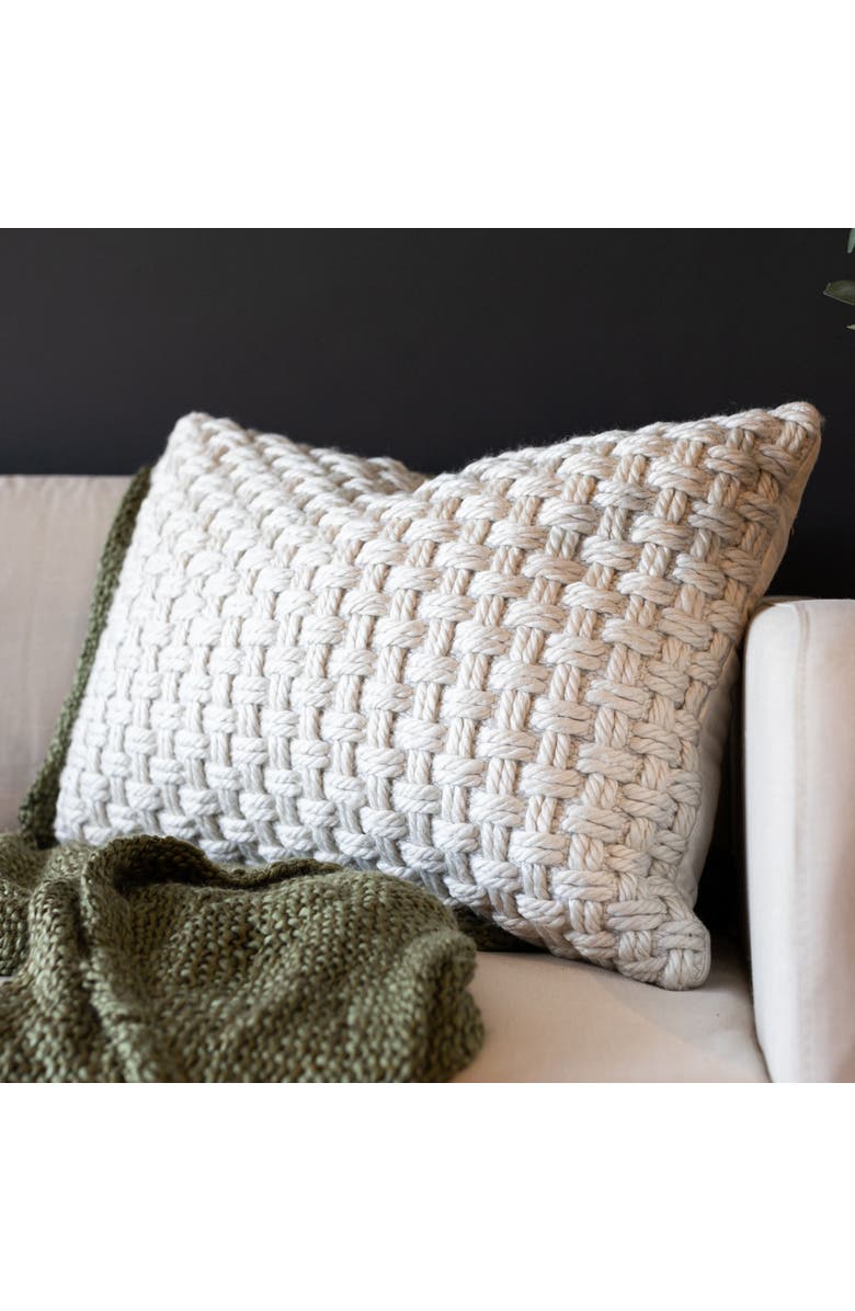Foreside Home and Garden Knotted Filled Lumbar Pillow, 16" x 24" White, Alternate, color, White