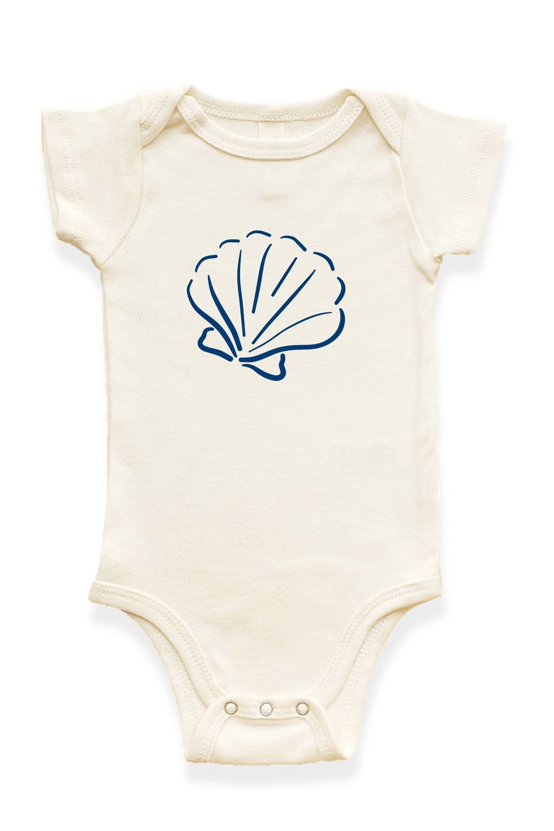 Seashell Organic Cotton Baby Bodysuit, Main, color, Natural with Nautical Blue