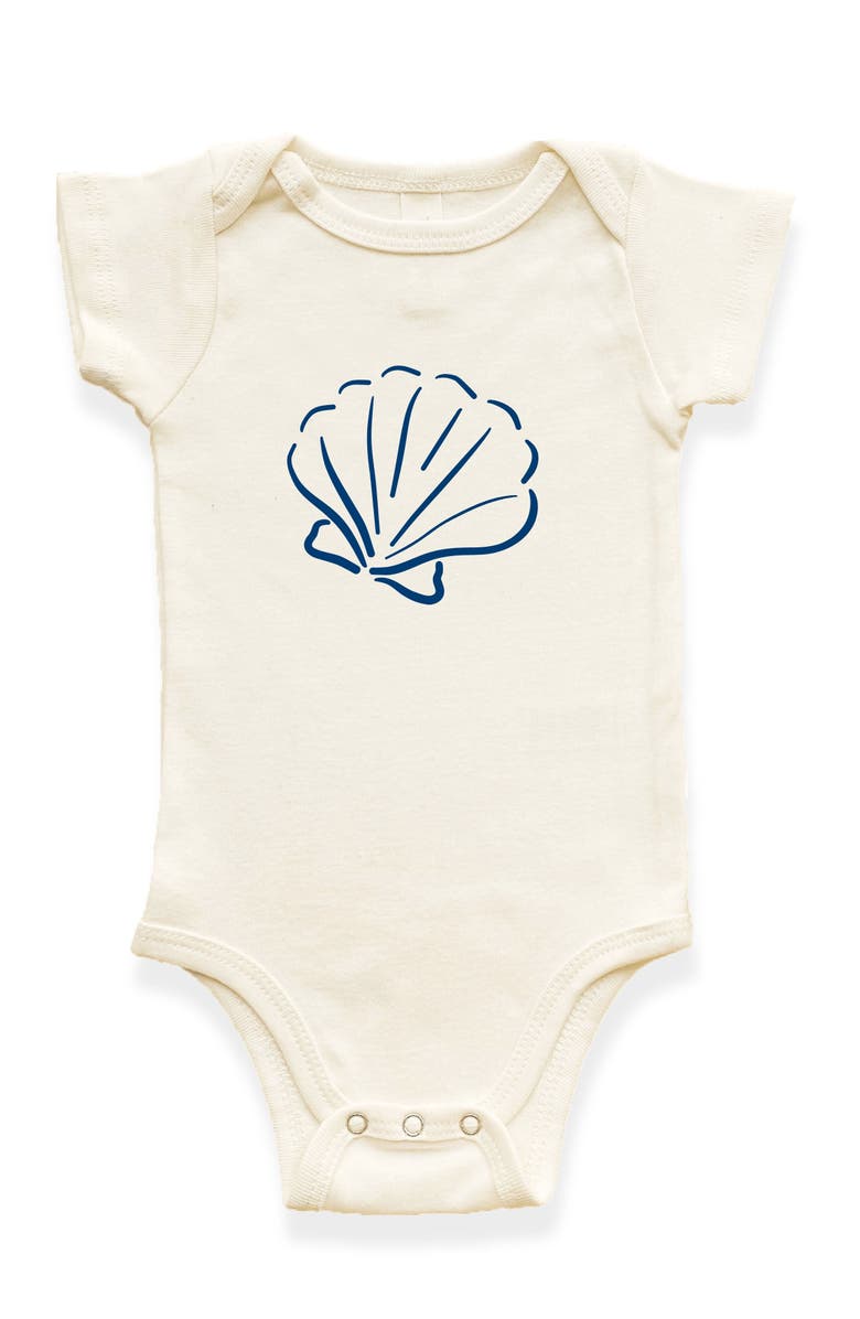Tenth & Pine Seashell Organic Cotton Baby Bodysuit, Main, color, Natural With Nautical Blue
