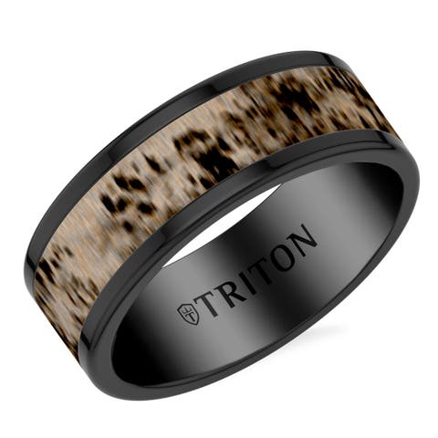 8MM Black Tungsten Carbide and Deer Antler Ring