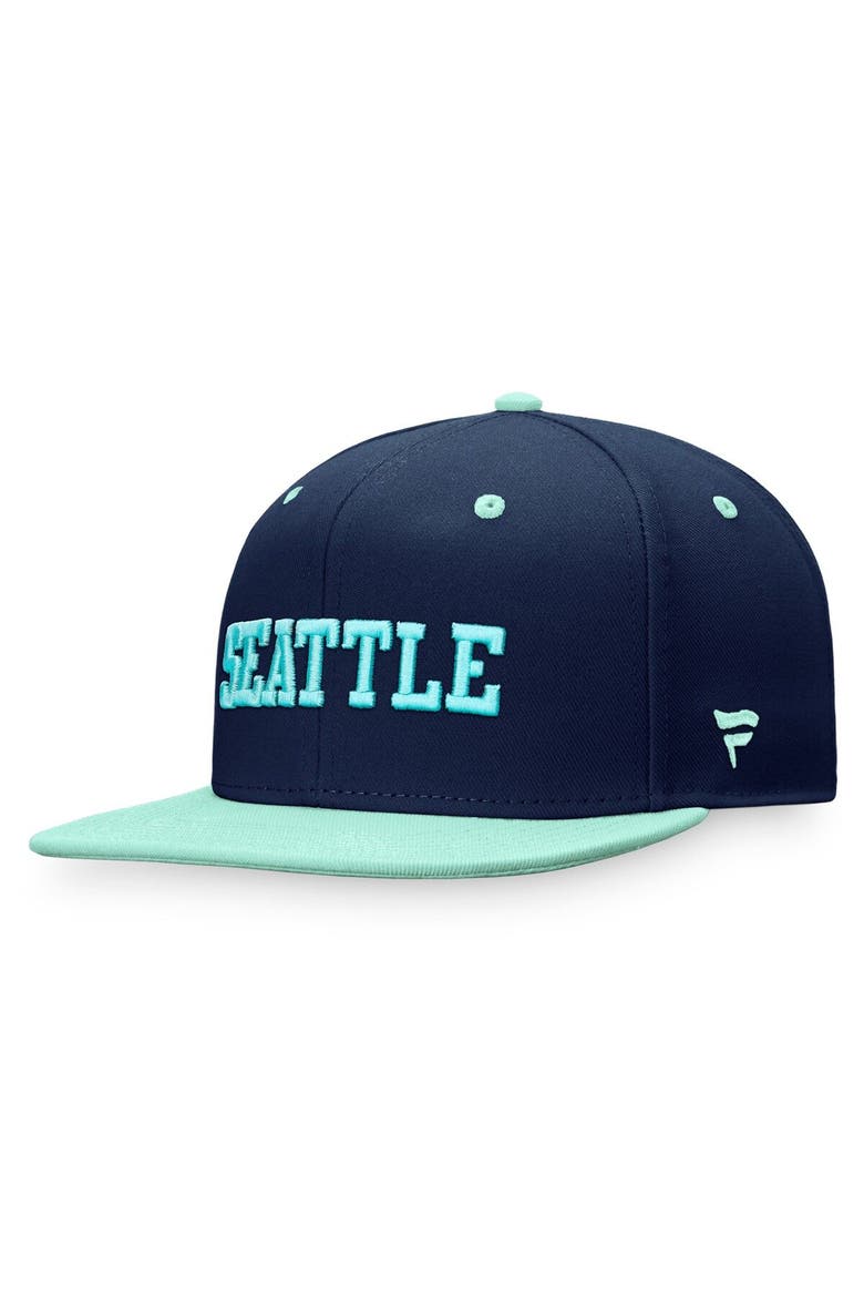 Men's Fanatics Branded Deep Sea Blue/Light Blue Seattle Kraken Heritage City Two-Tone Snapback Hat, Alternate, color, Blue