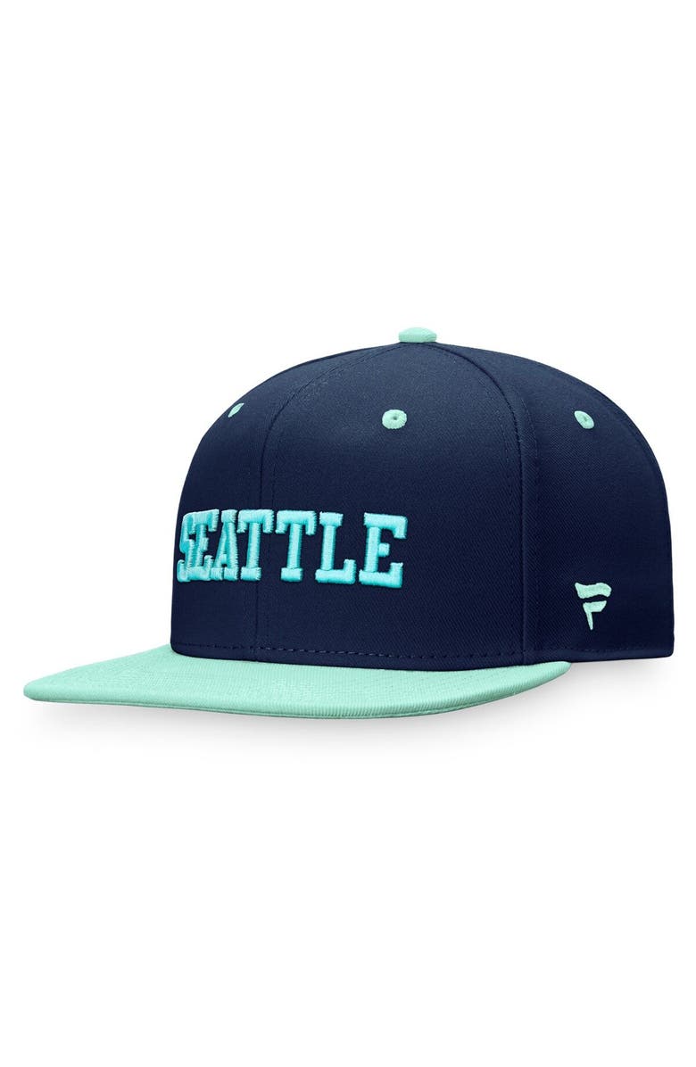 FANATICS Men's Fanatics Branded Deep Sea Blue/Light Blue Seattle Kraken Heritage City Two-Tone Snapback Hat, Alternate, color, Blue