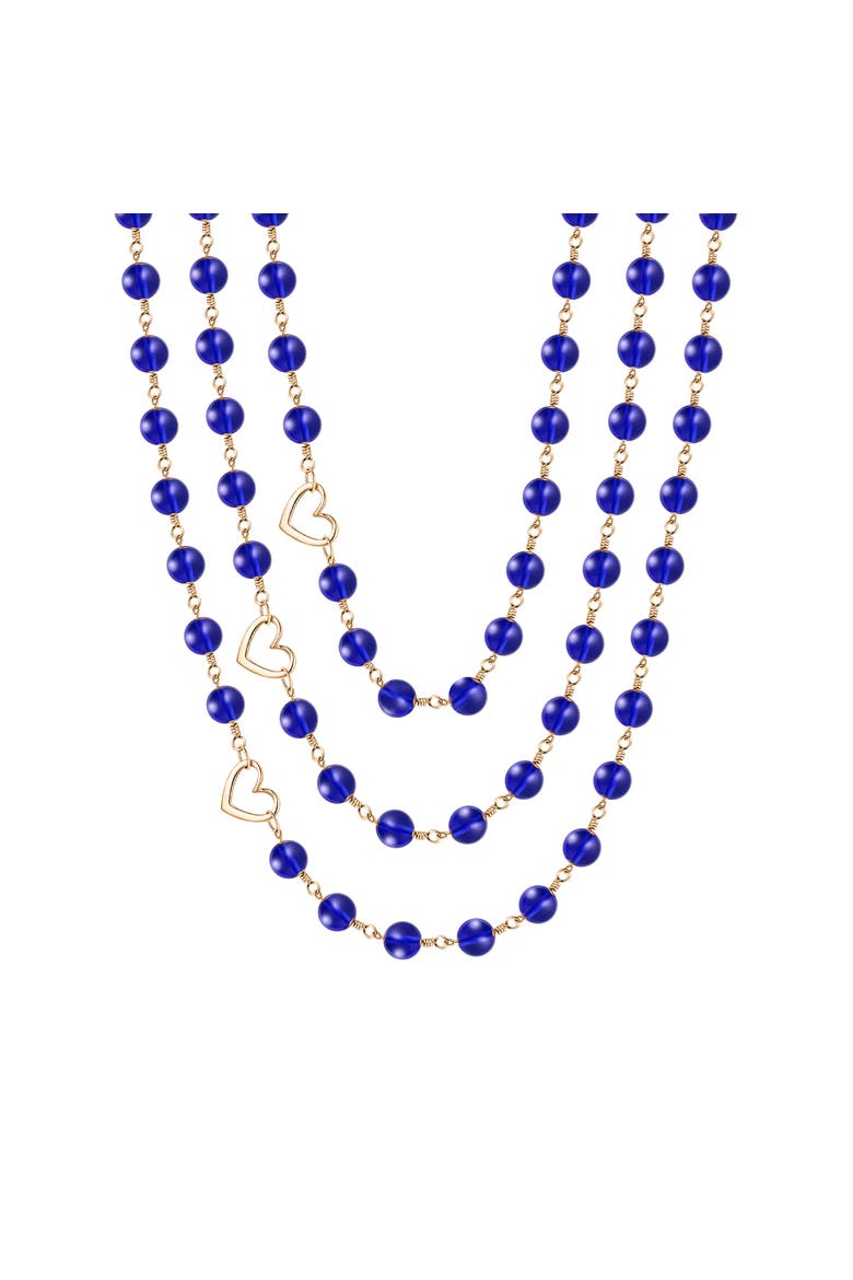 Azule Blue Glass Bead Triple Layer Necklace, Main, color, Blue