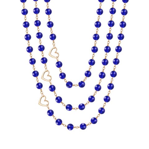 Azule Blue Glass Bead Triple Layer Necklace