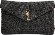 Saint Laurent Large Cassandre Raffia Envelope Clutch