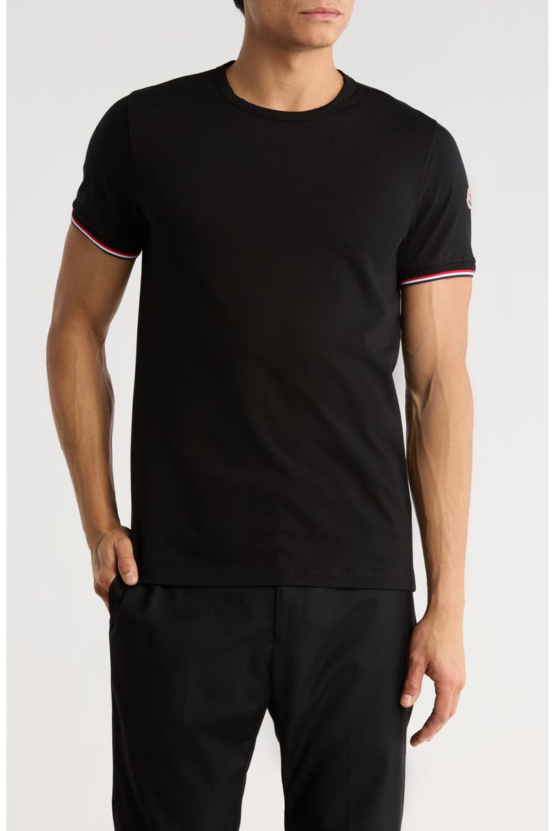 Tipped Cotton Stretch Jersey T-Shirt, Main, color, BLACK