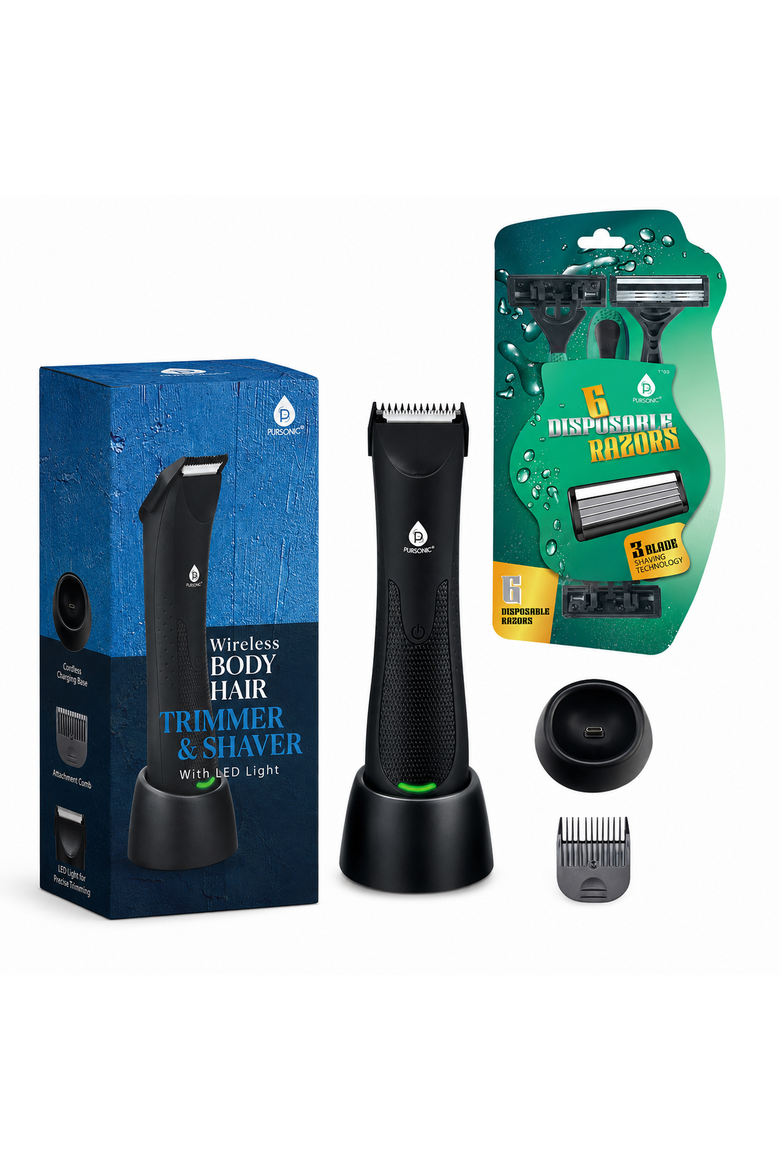 Mario Lopez Wireless Body Hair Trimmer & Shaver and Disposable Razors, Main, color, Black