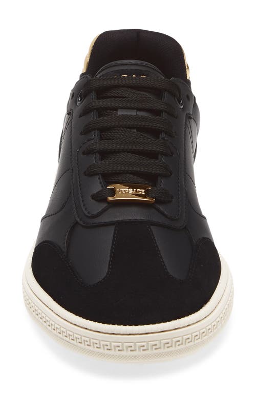 Versace Black Greca Court Faux-leather Sneakers In Black