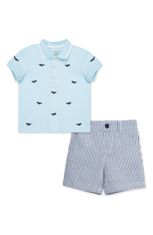 Shop Little Me Whale Embroidered Cotton Polo & Stripe Shorts Set