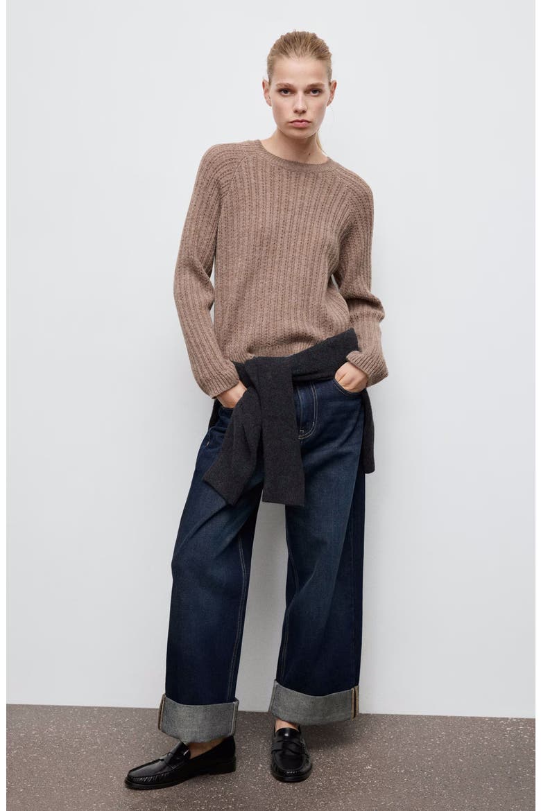 Pointelle Crewneck Sweater, Alternate, color, BROWN
