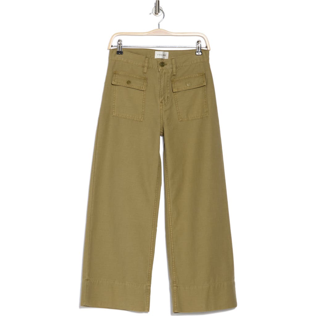 Frame The '70s Patch Pocket Ankle Wide Leg Twill Pants In Washed Summer Sage