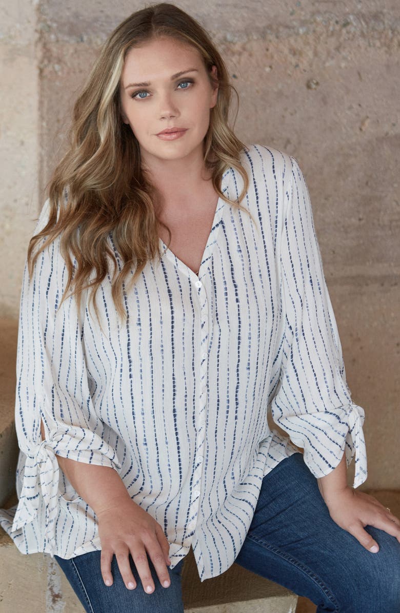 Karen Kane Stripe Tie Sleeve Blouse, Alternate, color,