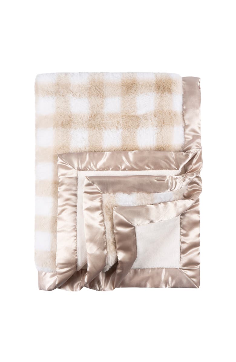 Just Born Plaid Plush Blanket with Satin Trim, Main, color, Tan Plaid