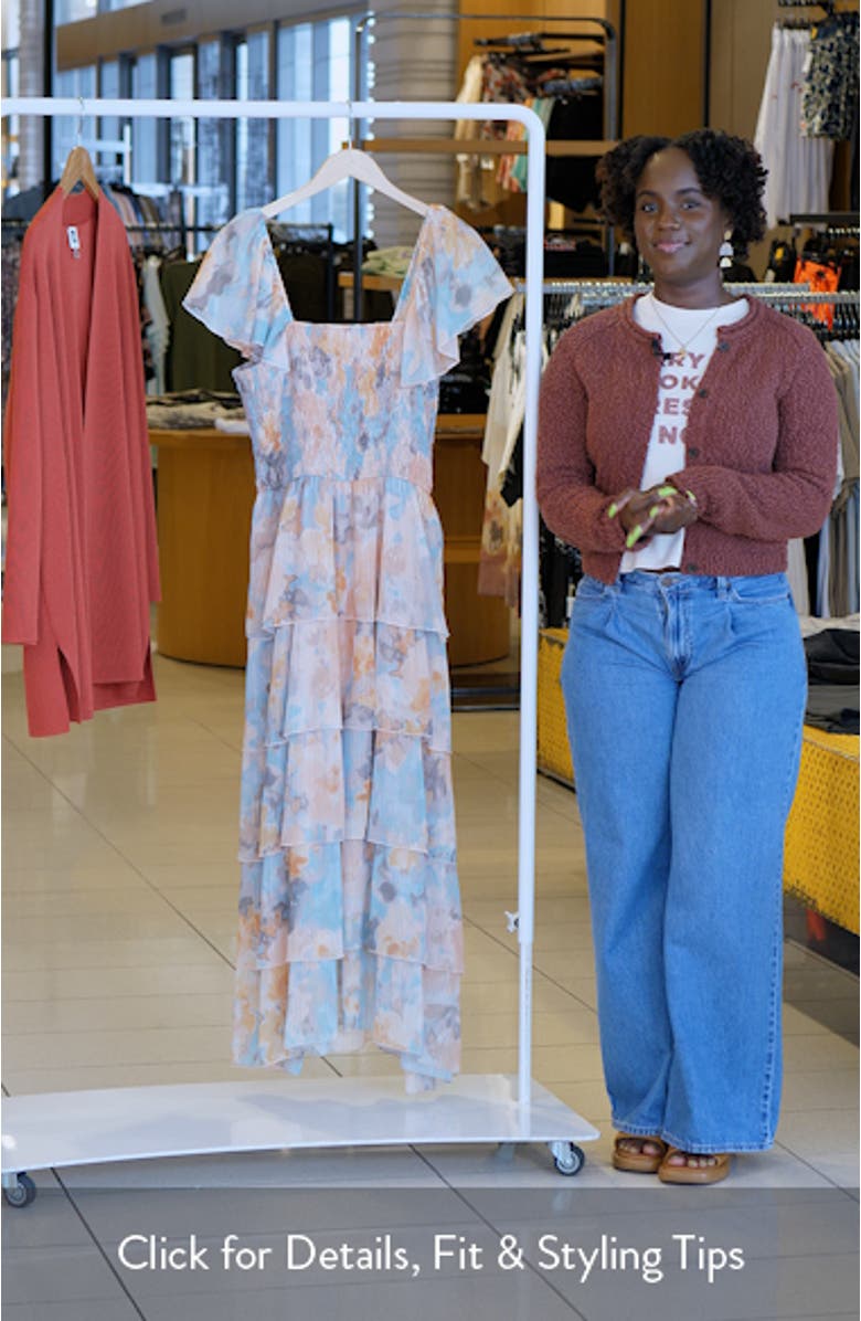 Smocked Bodice Metallic Tiered Maxi Dress, sales video thumbnail