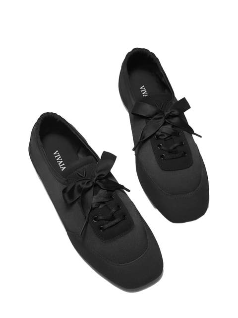 Square-Toe Lace-Up Satin Sneakerina (Cristina)