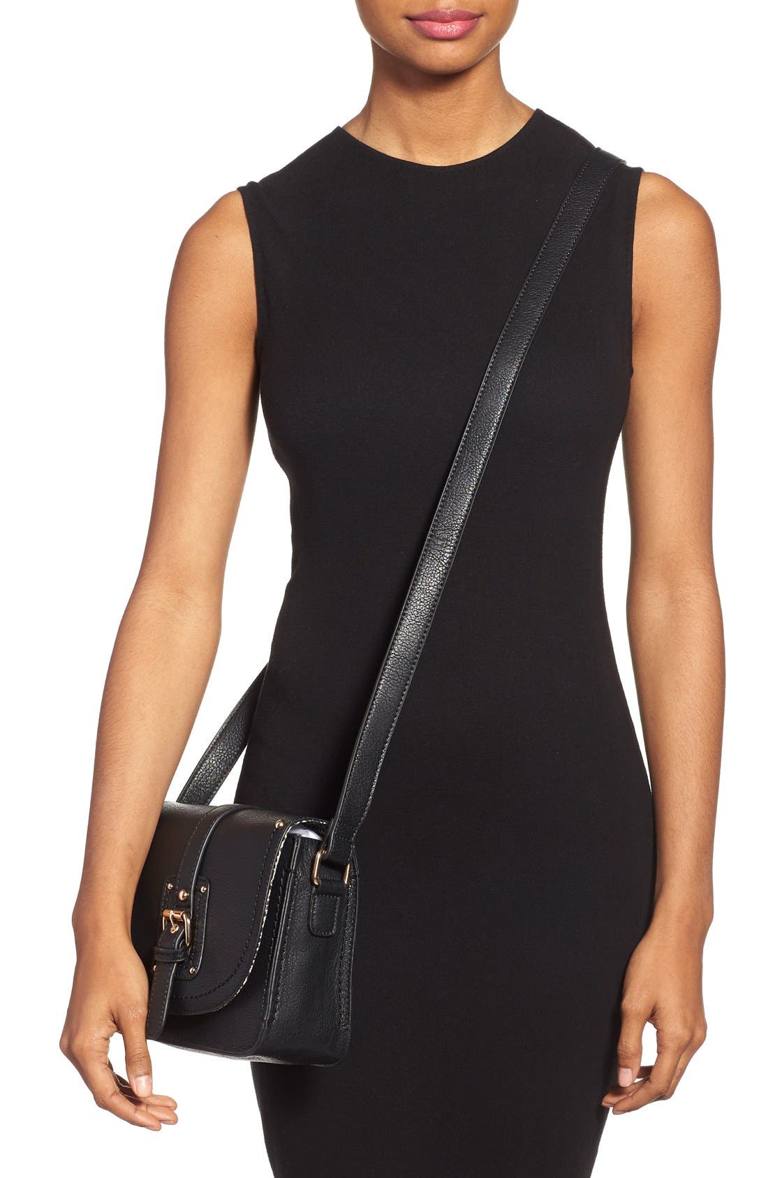 'Saylah' Structured Faux Leather Crossbody Bag, Alternate, color, BLACK