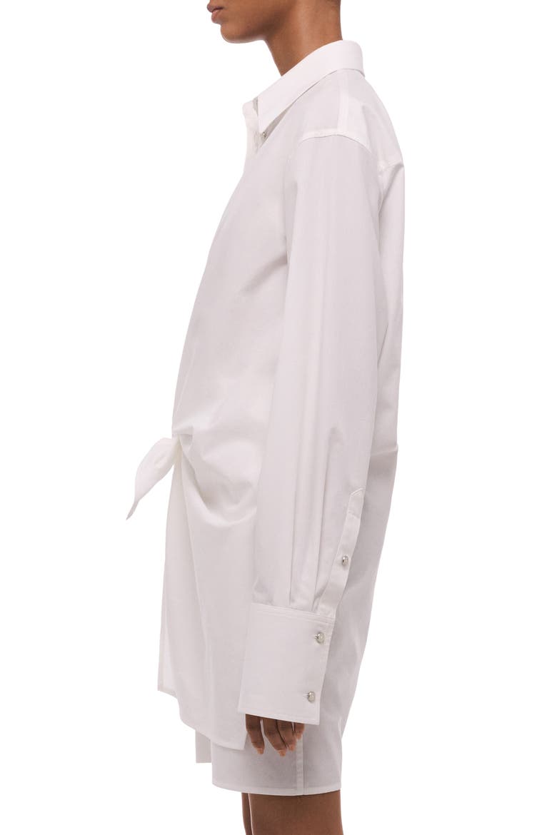 Knot Detail Long Sleeve Cotton Shirtdress, Alternate, color, WHITE