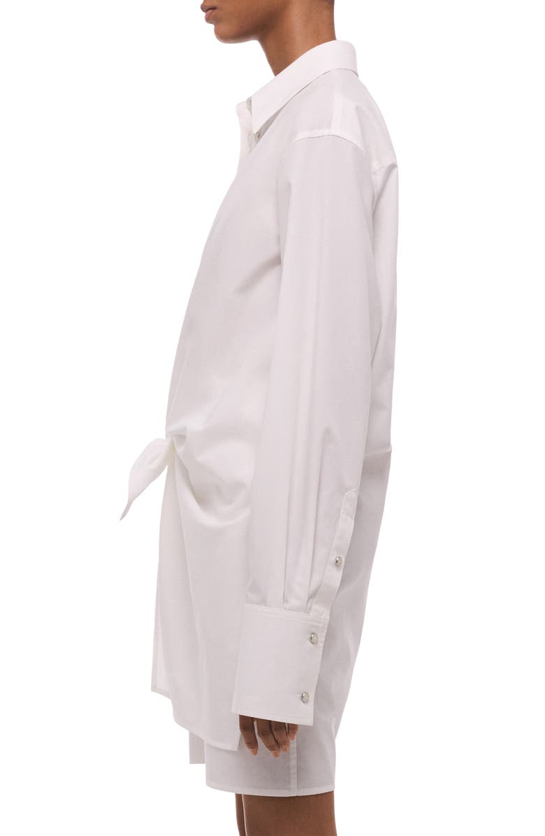Helmut Lang Knot Detail Long Sleeve Cotton Shirtdress, Alternate, color, White