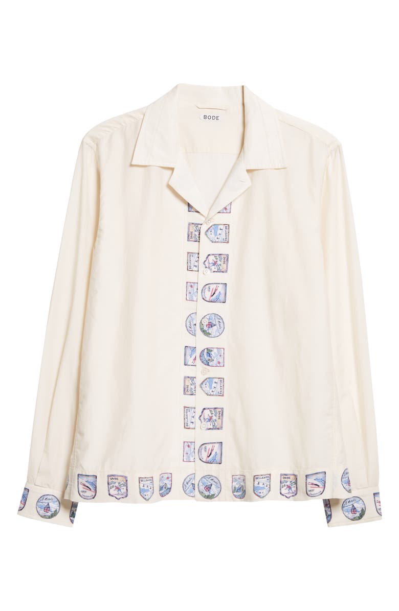 Bode Ski Season Long Sleeve Cotton & Silk Button-Up Shirt, Alternate, color, Ecru