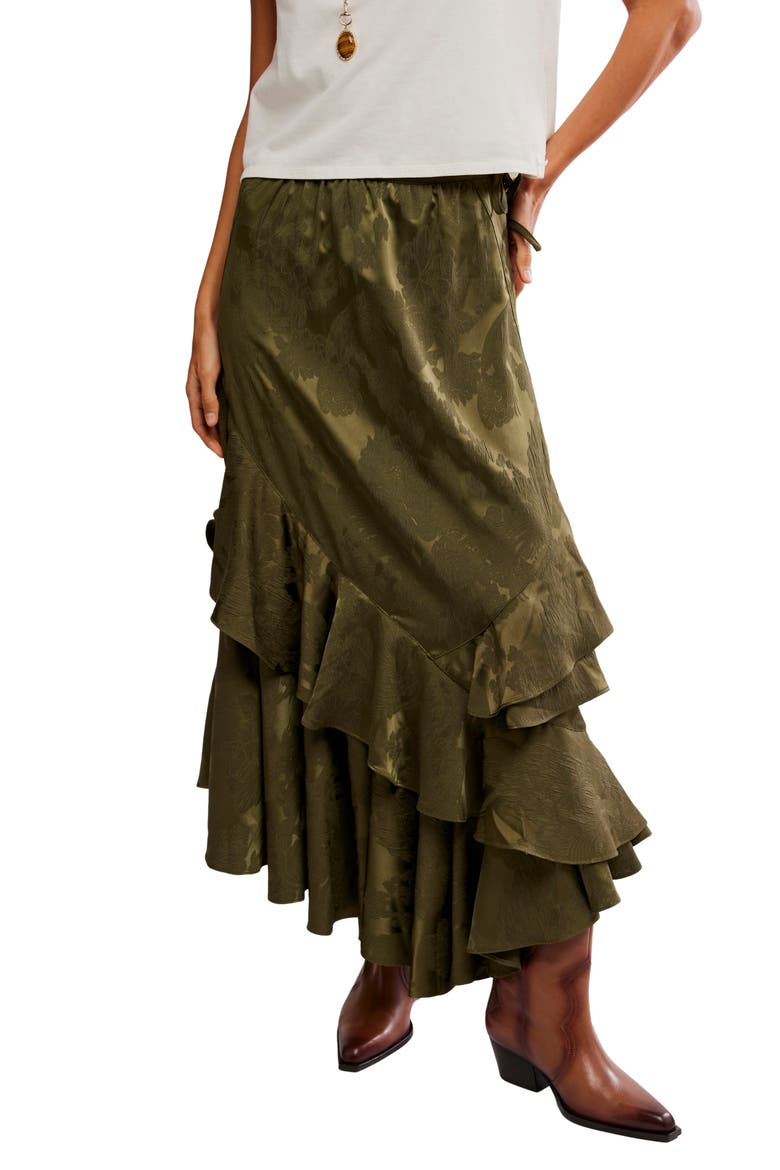 Promenade Jacquard Ruffle Maxi Skirt, Main, color, ADVENTURER