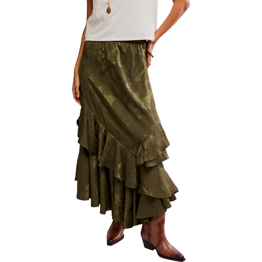 Free People Promenade Jacquard Ruffle Maxi Skirt In Green