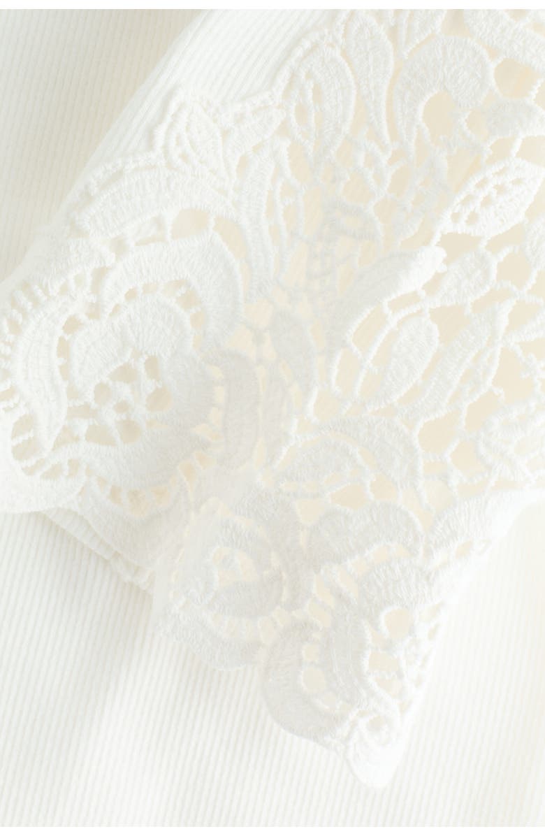 H&M Ribbed lace-inset top, Alternate, color, White