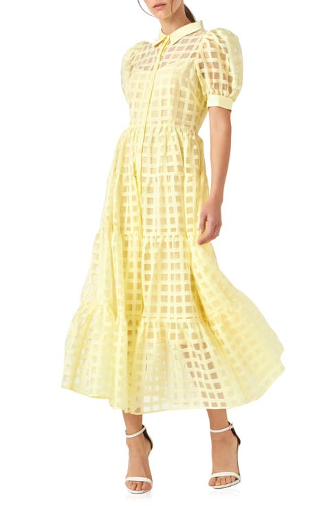 Grid Pattern Tiered Midi Shirtdress