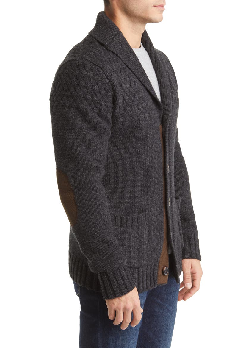 Corduroy Elbow Patch Wool Blend Cardigan, Alternate, color, HEATHER BLACK