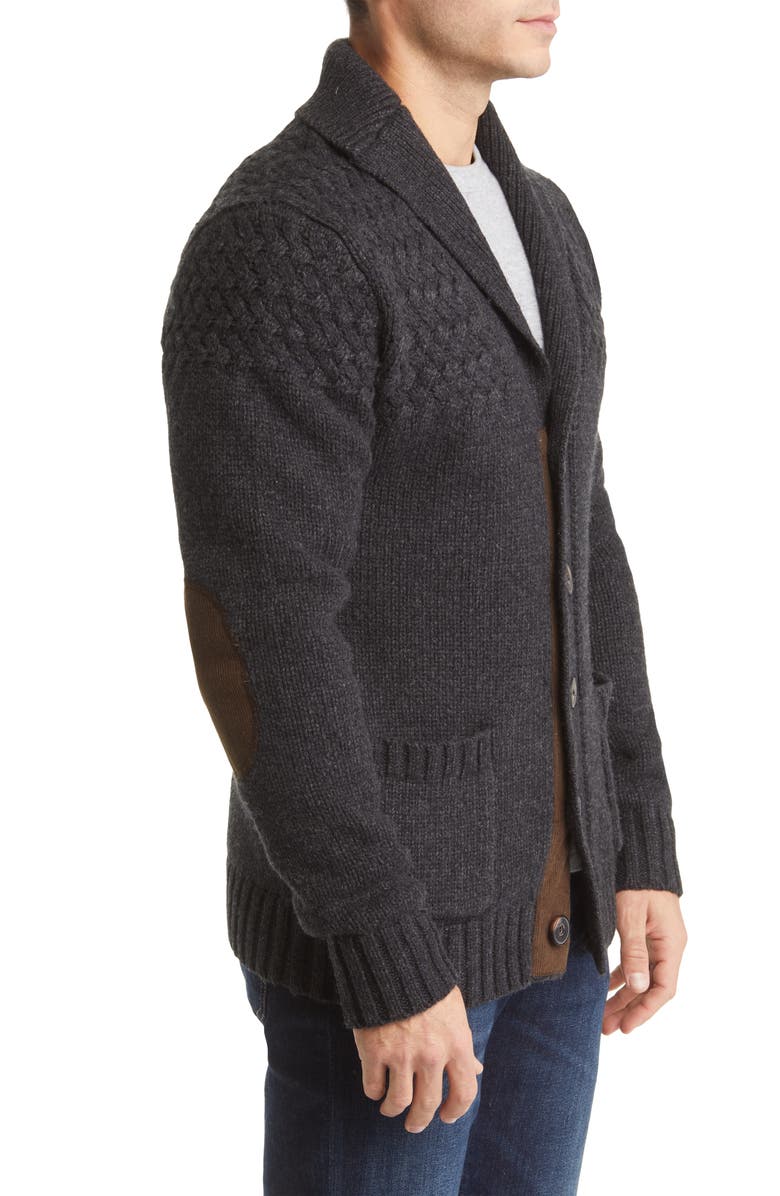 Schott NYC Corduroy Elbow Patch Wool Blend Cardigan, Alternate, color, Heather Black